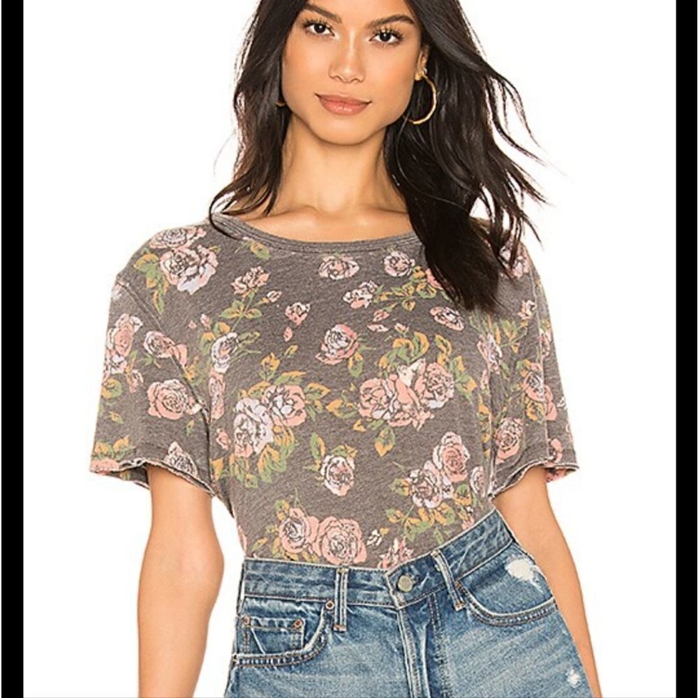 Free People Tourist Tee Short Sleeve Floral Top S Washed Black S